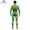 VIP FASHION Zentai Purim Cosplay Costume Carnival Green Muscle Print Jumpsuit Holiday Bodysuit Women Men Halloween Party Wear