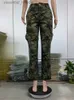 Women's Pants Capris WESAYNB y2k Womens clothing parachute cargo pants 2022 green casual printed camouflage Trousers pocket straight pants C240411