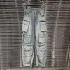 Dames jeans hoge taille baggy flap zak ontspannen passend recht wijd been y2k 2024 mode gescheurd drawstring lading lading