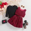 Ensembles de vêtements Toddler Kids Girl Automne 3 Pieds Pièces Tops et jupe à manches longues noires