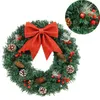 Decorative Flowers Pine Cones Christmas Wreath Frosted Branches Artificial Flocking Xmas Decor Red Berries Door Ornaments