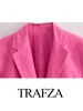 Costumes pour femmes Trafza Femme 2024 Blazer à printemps tendance Rose Red Rend-Down Colliers Longues Pocket décorer la mode féminine à bouton unique