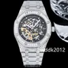 15407 Diamonds Mens Watch Watch Double Balance Wheel OpenWorking Dial Автоматическое из нержавеющей стали сапфировые хрустальные наручные часы 41 мм