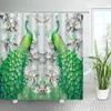 Shower Curtains Floral Peacocks Relief Flowers Plants Blue Birds Chinese Style Printed Bath Curtain Fabric Bathroom Decor Hooks