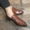 Casual Shoes Men's Pointed British Style Business Carved Leather Slip-on Black Banquet Wedding