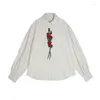 Bluzki damskie Koreańska wersja róża kwiatowa koszula haftowa design y2k harajuku retro lapel długie rękawa luźna elegancka bluzka