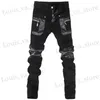 Men's Jeans New Fashion Men Leather Pants Patchwork Casual Skinny Mens Motorcycle Jeans High Quality Mens Slim Trousers Jeans Size 28-36 T240411