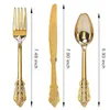 Disposable Flatware 30Pcs/Set Gold Plastic Tableware Dessert Knives Forks Spoon Wedding Birthday Party Decoration Supplies Cutlery Kit