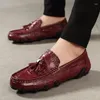 Casual schoenen mannen comfortabel lederen merk krokodil patroon oxfords rijden loafers Italiaanse kwastje schoen