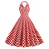 Robes décontractées vintage rose plaid imprimé femme robe d'été 2024 élégant collier narqué robe swing fête de bal de bal