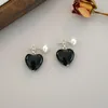 أقراط مسمار Ashiqi Natural Freshwater Pearl Black Agate Love Fashion Jewelry for Women