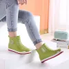 Botas de chuva de pelúcia de inverno mulheres ladeadas de chuva mulher bota de tornozelo macio galoshes senhoras de trabalho chuvoso sapatos femininos de botas verdes femininas