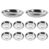 Plates 10 Pcs Stainless Steel Plate Round Cake Pan Dessert Dishes Sauce Sushi Spice Appetizer Serving Gear Plata Dishgun