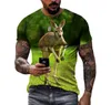 Austrália fofa de canguru fotos casuais camisetas homens hd 3d tampa de impressão Hip Hop Harajuku Personalidade redonda pescoço de manga curta Top de manga curta