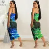 Casual Dresses VAZN 2024 Summer Young Sexy Drawstring Style Spaghetti Strap One Off Shoulder Backless High Waist Women Skinny Long Spit