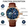 Нарученные часы Lige Black Leather Watch for Men Fashion Business Sport военный водонепроницаемый кварц reloj hombre