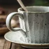 Tazze di tazza di caffè stoare e set di piattini fatti a mano in ceramica retrò fatti a mano