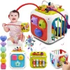 Baby Activity Cube Montessori Sensory Toy Shape Sorter for Children 1 2 Years Pull String Montessori Educational Toys Busy Board