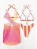 Swimwear de mujeres 2024 Color de gradiente sexy tres piezas Bikini Set Traje de baño para mujeres Mesh falda trajes de baño de verano