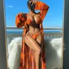 Yüzme Takımı Kadınlar Bölünmüş Üç Parçalı Set Uzun Kollu Instagram Örtüsü Kırmızı Tie Bikini