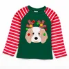 Girlymax Winter Christmas Boy's Long Sleeves Tee Boutique Baumwollstreifen Hund Stickover Pullover T -Shirts Kinder Kleidung 240328