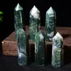 Naturliga kristaller Moss Agate Wands Healing Chakra Stones 6 Facetter Prisma Aquatic Agate Single Point Tower Home Decor