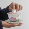 Teaware Sets Ceramic Whiteware Cover Bowl Blue Pattern Three-Force Single Large Thin Tire Tea Set Gaiwan