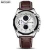 Polshorloges Megir Quartz Mens Fashion Leather Mens Sports Timing Code Watch Mens Student Watch Calendar Reloj Hombre