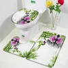 Tappetino da bagno zen set verde orchideo fiori di loto pianta pianta pietra spazzico scenario decorazione bagno tappeti non slip coperchio coperchio