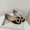 Casual Shoes Gold Chain Crystal Flats For Women Square Toe Cut-out Loafers Solid Soft Sole Buckle Slip On Moccasins Female