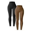 Women's Pants 2 Piece Yoga Leggings Ribbed Seamless Workout High Waist Cross Over Athletic Exercise