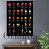 The big list of hot peppers, Hot world of chili print poster Home Decor Wall Decor kitchen restaurant Decor Canvas Painting