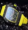 Mens Luxury Black PVD Stainless Felipe Massa Flyback Watch Transparent datum Gummidyk Mekaniska automatiska armbandsur för män 9929830