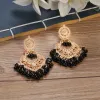 New Ethnic Gold Color Indian Jhumka Earrings for Women Pendient Heart Shape Beads Tassel Earring 2023 Vintage Brincos Jewelry