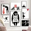 Banksy Artwork Canvas pinturas de paz e amor pôsteres de temas pretos imagens brancas para a decoração moderna da sala de estar sem moldura