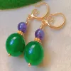 Dangle Earrings Fashion Green Round Banded Agate Purple Chalcedony Gold Wedding Bridal Children Hoop Custom Party Crystal Clip-on