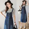 Casual Dresses Spring Autumn Denim Sumdress Fashion Fat MM Loose A Line Dress Patchwork Pocket Jeans W527