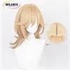 Högkvalitativ Kaveh Cosplay Wig Game Genshin Impact Kaveh Wigs 50 cm långt linne guld med flätor värmebeständiga hår peruker + wigcap