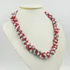 Tour de cou 3 brins de perle baroque naturelle et de corail rouge irrégulier.Tricoter le plus beau collier pour femmes.23 pouces