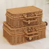 New Retro Rattan Suitcase with Hand Gift Box Manual Woven Cosmetic Storage Box Wicker Rattan Picnic Laundry Baskets Home Storage
