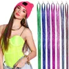 Glänzend Sparkle Hair Tinsel 120pcs/Los 110 cm dünne farbenfrohe Regenbogen -Seidenhaarextensionen Dazzle Women Hippie zum Flechten Kopfschmuck