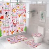 Douchegordijnen Merry Christmas Decor Gordijn Set Cartoon Santa Claus Leuke elf rendierbeer Kinderscherm Bad Mat Tapijt Tapijt Toilet Cover