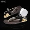Mens Summer Color Matching Elastic Band Two Wear Sandals Light Breathable Flat Heel Wearresistant Beach Outdoor Large Size 240409