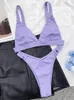 Women's Swimwear 2024 Sexy Ribbed Triangle Bikini Women Swimsuit Female Thong Two Pieces Set Rings Bather Bathing Suit Swim