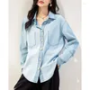 Women's Blouses CJFHJE Korean Version Fashion Lapel Denim Shirt Spring Retro Versatile Loose Fitting Women Casual Solid Color Top