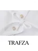 Frauenanzüge Trafza Spring Blazers Frau 2024 Trendy White O-Neck Long Sleeves Schnürdekoration Single Breace Feme Feme Fashion Casual