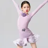 Scene Wear Purple Lace Latin Dance Dress for Girls Kids Performance Clothes Cha Rumba Practice Group Training Suit DNV19655