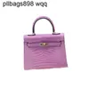 Handväska 7a Kelis äkta läder Handgjorda kvinnor Crossbody Epsom Cowhide Väskor Designer Handväska Kvinnor Färg SecondGeneration Mönster Purple Layer Cow Person