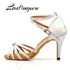 Dance Shoes Ladingwu Latin Salsa Silver Discoloration PU Ballroom Women Heel 6-10cm