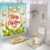 Duschvorhänge 4PCS Weihnachtsfestgold Ball Vorhang Set mit Teppich Toilettendeckel Deckung Weihnachtsbaum Schneeflockenfestes Badezimmer 12 Haken